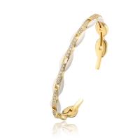 Brass Cuff Bangle, 18K gold plated, micro pave cubic zirconia & for woman & enamel 58mm 
