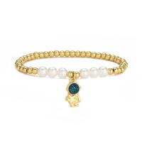 Brass Bracelets, 18K gold plated & for woman & with plastic pearl, gold, 240mm 