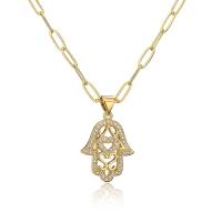 Cubic Zircon Micro Pave Brass Necklace, 18K gold plated & micro pave cubic zirconia & for woman 450mm 
