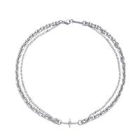 Stainless Steel Jewelry Necklace, 316L Stainless Steel, Cross, Double Layer & Unisex & oval chain & with rhinestone, original color Approx 21.6 Inch 