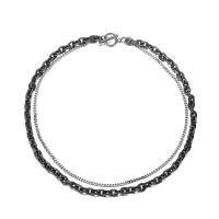 Stainless Steel Jewelry Necklace, 316L Stainless Steel, antique silver color plated, Double Layer & French Rope Chain & Unisex & oval chain Approx 19.6 Inch, Approx 21.6 Inch 