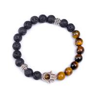 Gemstone Bracelets, Lava, with Gemstone & Zinc Alloy, Hamsa & Unisex, 8mm Approx 7.48 Inch 