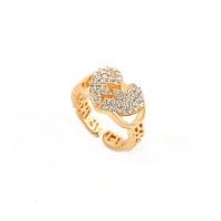Rhinestone Pave Finger Rings, Cupronickel, with Czech Rhinestone, Heart, plated, adjustable & for woman 25mm 