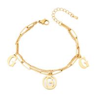 Stainless Steel Charm Bracelet, 316L Stainless Steel, with White Shell, with 1.57inch extender chain, Letter G, Vacuum Ion Plating, Double Layer & for woman, 13mm Approx 6.3 Inch 