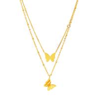 Stainless Steel Jewelry Necklace, 316L Stainless Steel, with 1.96inch extender chain, Butterfly, real gold plated, Double Layer & for woman, 16mm, 14mm Approx 16.5 Inch 