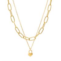 Stainless Steel Jewelry Necklace, 316L Stainless Steel, with 1.96inch extender chain, Heart, real gold plated, Double Layer & oval chain & for woman Approx 15.3 Inch 