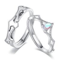 Couple Finger Rings, 925 Sterling Silver, polished, adjustable & for couple & with rhinestone 
