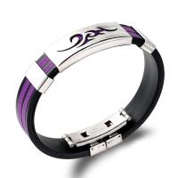 Bracelet de bijoux de silicone, Acier titane, avec silicone, vernis au four, unisexe, plus de couleurs à choisir Environ 7.87 pouce, Vendu par PC
