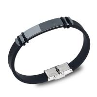 PU Leather Cord Bracelets, Titanium Steel, with PU Leather & Silicone, printing & Unisex, black Approx 8.26 Inch 