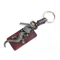 Zinc Alloy Key Clasp, Leather, with Zinc Alloy, printing, Unisex, brown, 140mm 