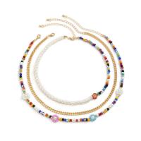 Fashion Multi Layer Necklace, Seedbead, with Plastic Pearl & Zinc Alloy & Acrylic, with 2.7inch extender chain, three pieces & fashion jewelry & for woman, multi-colored Approx 13.8 Inch, Approx 15.7 Inch 