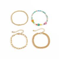 Seedbead Bracelet Set, with Plastic Pearl & Zinc Alloy, gold color plated, 4 pieces & fashion jewelry & for woman Approx 6.3 Inch, Approx 7 Inch 