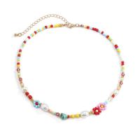 Glass Seed Beads Necklace, Seedbead, with Plastic Pearl & Zinc Alloy, with 2.7inch extender chain, fashion jewelry & for woman, multi-colored Approx 13.8 Inch 
