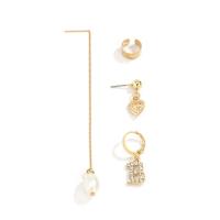 Zinc Alloy Earring Set, with Plastic Pearl & Iron, gold color plated, 4 pieces & fashion jewelry & for woman & with rhinestone 