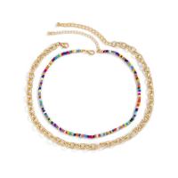 Glass Seed Beads Necklace, Seedbead, with aluminum chain, with 2.7inch extender chain, gold color plated, 2 pieces & fashion jewelry & for woman Approx 13.8 Inch, Approx 15.7 Inch 