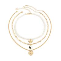 Fashion Multi Layer Necklace, Zinc Alloy, with Plastic Pearl & Brass, with 2.7inch extender chain, plated, three pieces & fashion jewelry & ying yang & for woman & enamel Approx 13.8 Inch, Approx 17.7 Inch 