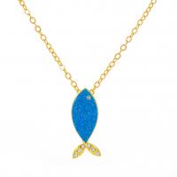 Enamel Zinc Alloy Necklace, Fish, gold color plated, fashion jewelry & micro pave cubic zirconia & for woman .5 cm 