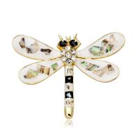 Rhinestone Zinc Alloy Brooch, with Shell, Dragonfly, KC gold color plated, Unisex & enamel & with rhinestone, mixed colors 