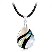 Shell Necklace, with leather cord, with 5cm extender chain, Teardrop, for woman, mixed colors Approx 45 cm 