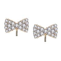 Brass Earring Stud Component, Bowknot, real gold plated, DIY & micro pave cubic zirconia Approx 