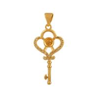 Brass Pendant Findings, Key, real gold plated, DIY & micro pave cubic zirconia & hollow, 30mm, Approx 