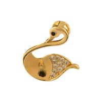 Brass Peg Bail, Swan, real gold plated, DIY & micro pave cubic zirconia, 17mm, Approx 