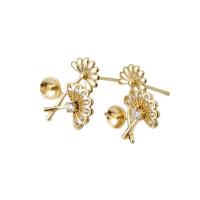 Brass Earring Stud Component, Flower, real gold plated, DIY & micro pave cubic zirconia, 15mm, Approx 