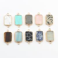 Gemstone Connector, Natural Stone, with Brass, Rectangle, gold color plated, DIY & 1/1 loop 