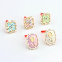 Zinc Alloy Rhinestone Stud Earring, with Plastic Pearl, gold color plated & for woman & enamel & with rhinestone Approx 