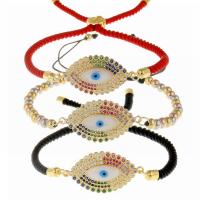 Evil Eye Jewelry Bracelet, Brass, with Polyester Cord, plated, adjustable & micro pave cubic zirconia & for woman & enamel 