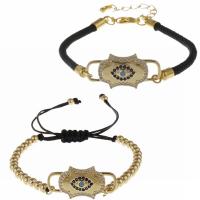 Evil Eye Jewelry Bracelet, Brass, with Polyester Cord, plated, adjustable & micro pave cubic zirconia & for woman cm 