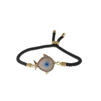 Evil Eye Jewelry Bracelet, Brass, with Polyester Cord & Shell, Fish, plated, Unisex & adjustable & micro pave cubic zirconia cm 