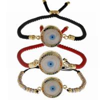 Evil Eye Jewelry Bracelet, Brass, with Polyester Cord, plated, Unisex & micro pave cubic zirconia & enamel 