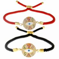 Evil Eye Jewelry Bracelet, Brass, with Polyester Cord, plated & micro pave cubic zirconia & for woman & enamel 