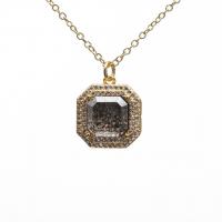 Crystal Necklace, Brass, with Crystal, with 2 extender chain, Octagon, gold color plated, Unisex & micro pave cubic zirconia .7 Inch 