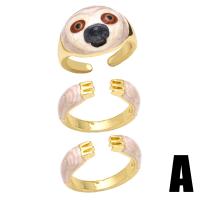 Brass Ring Set, Animal, high quality gold color plated, three pieces & for woman & enamel, 15mm 