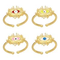 Evil Eye Jewelry Finger Ring, Brass, high quality gold color plated, for woman & enamel 12mm 