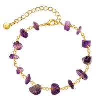 Quartz Bracelets, Brass, with Amethyst, with 1.97inch extender chain, 18K gold plated, fashion jewelry & for woman, golden Approx 6.7 Inch 