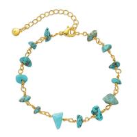 Bracelets de chaîne en laiton et turquoise, avec turquoise, avec 1.97inch chaînes de rallonge, Plaqué d'or 18K, bijoux de mode & pour femme, doré Environ 6.7 pouce, Vendu par PC