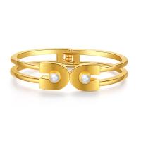 Zinc Alloy Cuff Bangle, with Plastic Pearl, gold color plated, fashion jewelry & for woman, golden, 14mm,52mm 