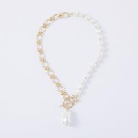 Natural Freshwater Pearl Necklace, Zinc Alloy, with Freshwater Pearl, fashion jewelry & for woman, golden Approx 15.75 Inch 