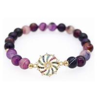 Purple Phantom Quartz Bracelet, with Brass, Round, gold color plated, fashion jewelry & micro pave cubic zirconia & for woman, purple cm 