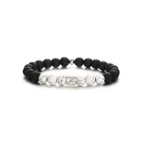 Gemstone Bracelets, Howlite, with Abrazine Stone & Zinc Alloy, 12 Signs of the Zodiac, silver color plated, fashion jewelry & Unisex white and black cm 