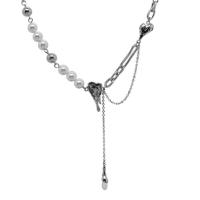 Titanium Steel Jewelry Necklace, with Crystal & Plastic Pearl, with 5cm extender chain, Heart, silver color plated, fashion jewelry & adjustable & for woman, silver color Approx 46 cm 