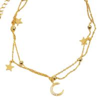 Zinc Alloy Anklet, with 7cm extender chain, Moon and Star, gold color plated, fashion jewelry & adjustable & micro pave cubic zirconia & for woman, golden Approx 19 cm 