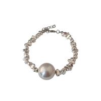 Zinc Alloy Pearl Bracelets, with Plastic Pearl, Round, silver color plated, fashion jewelry & for woman, silver color 