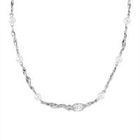 Collar de aleación de cinc con diamantes de imitación, aleación de zinc, con Perlas plásticas, con 6cm extender cadena, chapado en color de plata, Joyería & ajustable & para mujer, plateado, longitud:aproximado 40 cm, Vendido por UD