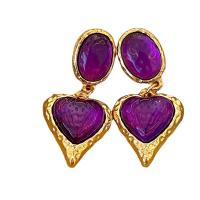 Resin Zinc Alloy Earring, with Resin, Heart, gold color plated, fashion jewelry & for woman 60mm 