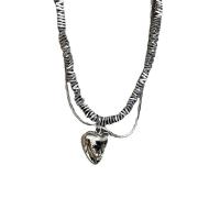 Zinc Alloy Necklace, with 6cm extender chain, Heart, silver color plated, Double Layer & fashion jewelry & for woman, silver color Approx 45 cm 