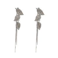 Fashion Fringe Earrings, Zinc Alloy, Leaf, high quality silver color plated, fashion jewelry & for woman & with rhinestone, silver color 
